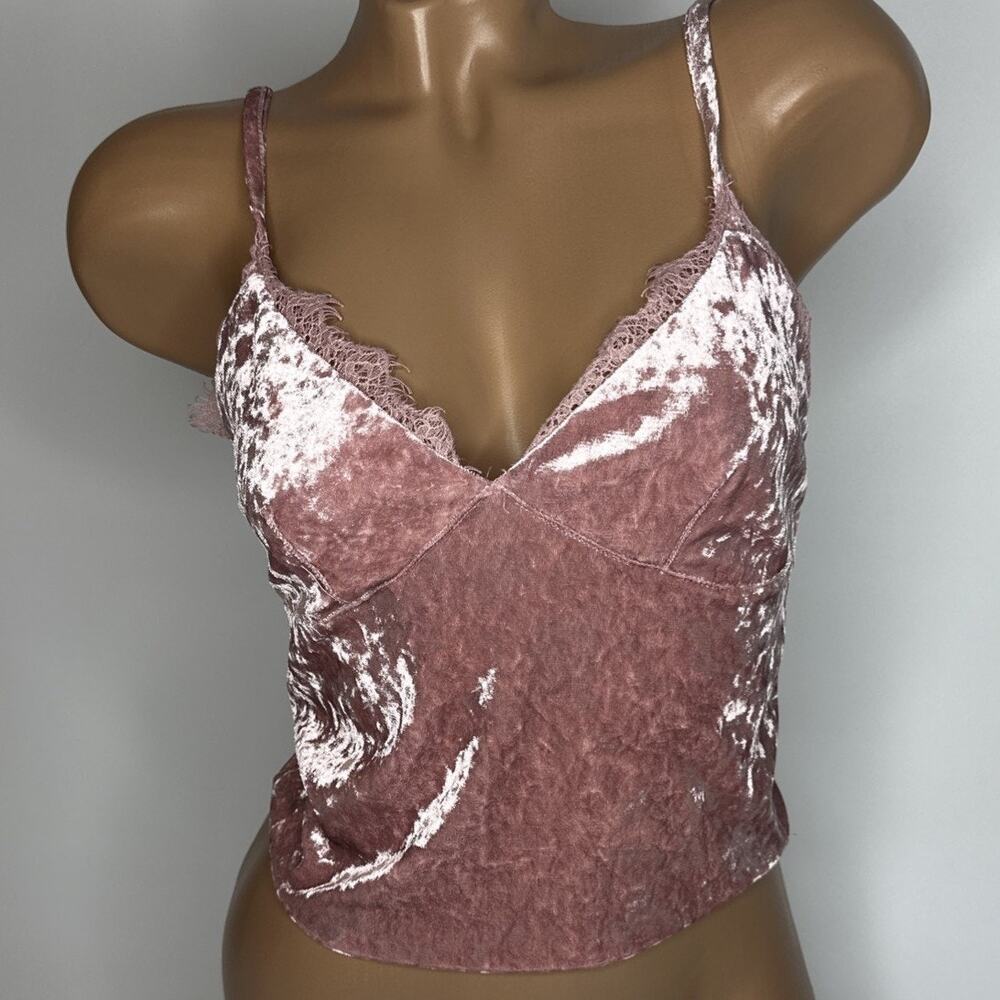 Forever 21 Pink Crushed Velvet Lace Trim Camisole Top Vintage Y2K Fairy Cami S